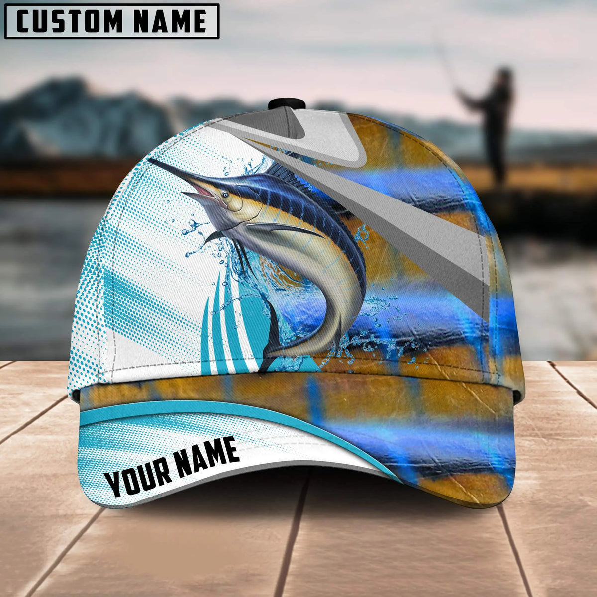 Blisscorners Marlin Fishing Blue Water Fish Skin Customized Name 3D Cap