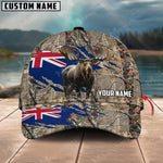Blisscorners Brown Wilderness Moose Hunting New Zealand Flag Personalized Name 3D Cap