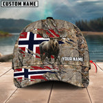 Blisscorners Brown Wilderness Moose Hunting Norway Flag Personalized Name 3D Cap