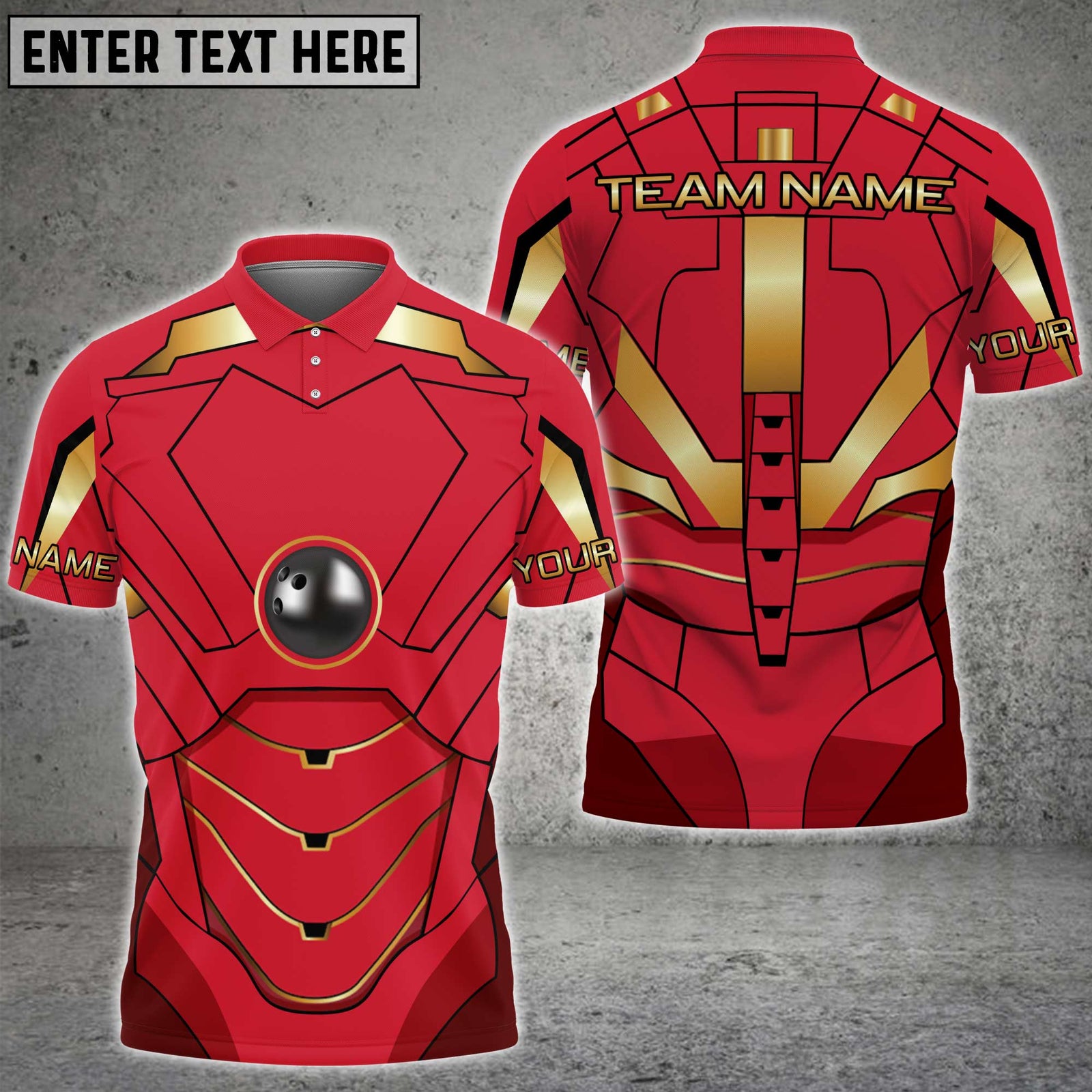 Blisscorners Bowling Iron Armor Red Gold Personalized Name 3D Unisex Shirt