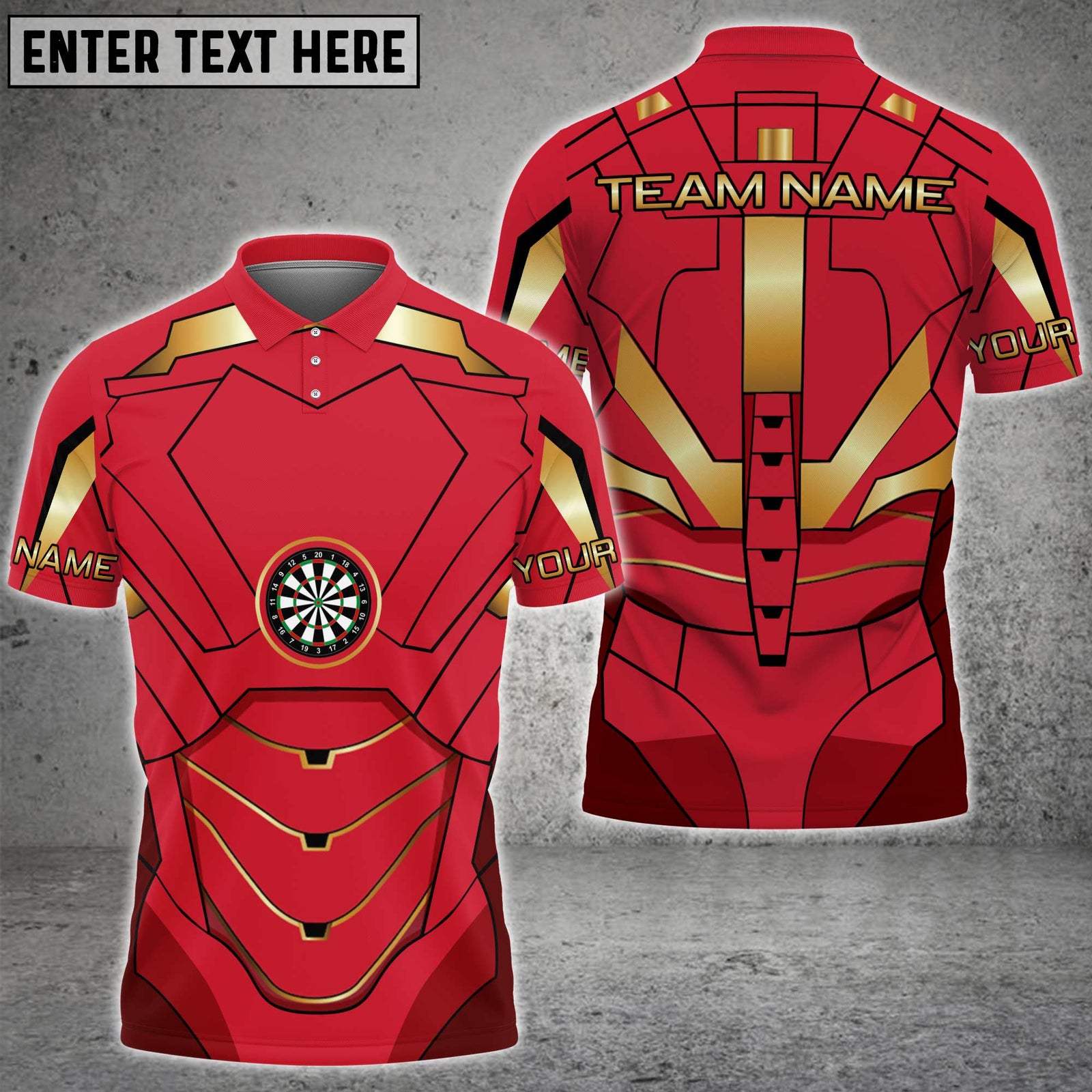 Blisscorners Darts Iron Armor Red Gold Personalized Name 3D Unisex Shirt