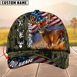 Blisscorners Hagre Zumjyre Deer Hunting American Flag Multicolor Personalized Name 3D Cap