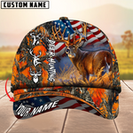 Blisscorners Hagre Zumjyre Deer Hunting American Flag Multicolor Personalized Name 3D Cap