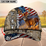 Blisscorners Hagre Zumjyre Deer Hunting American Flag Multicolor Personalized Name 3D Cap