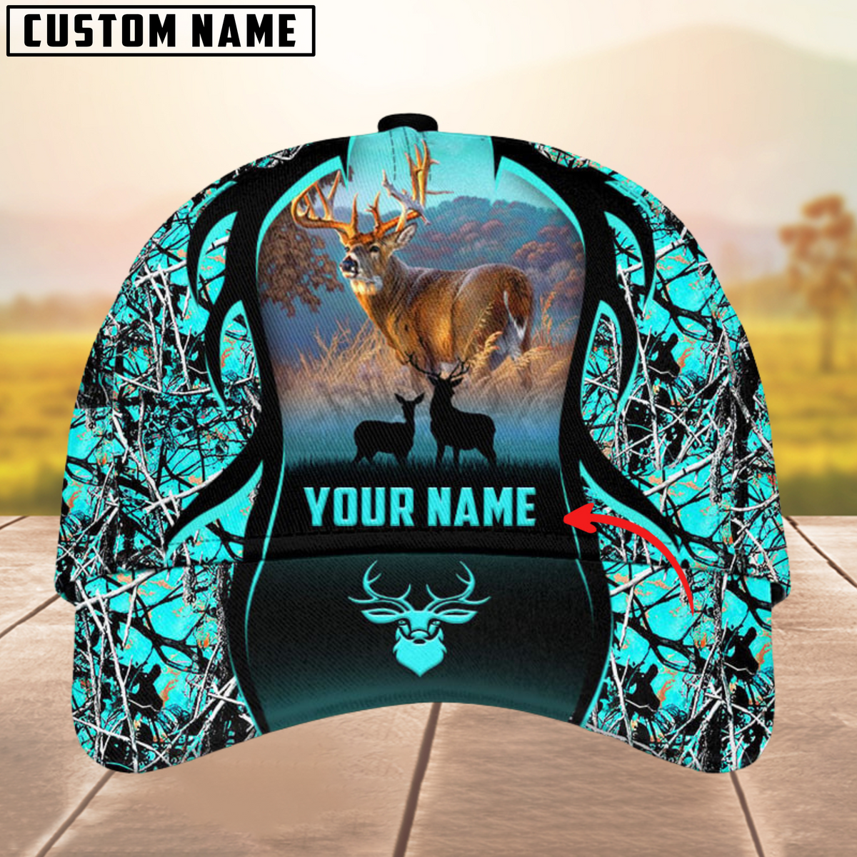 Blisscorners Deer Hunting Camouflage Pattern Multicolor Personalized Name 3D Cap