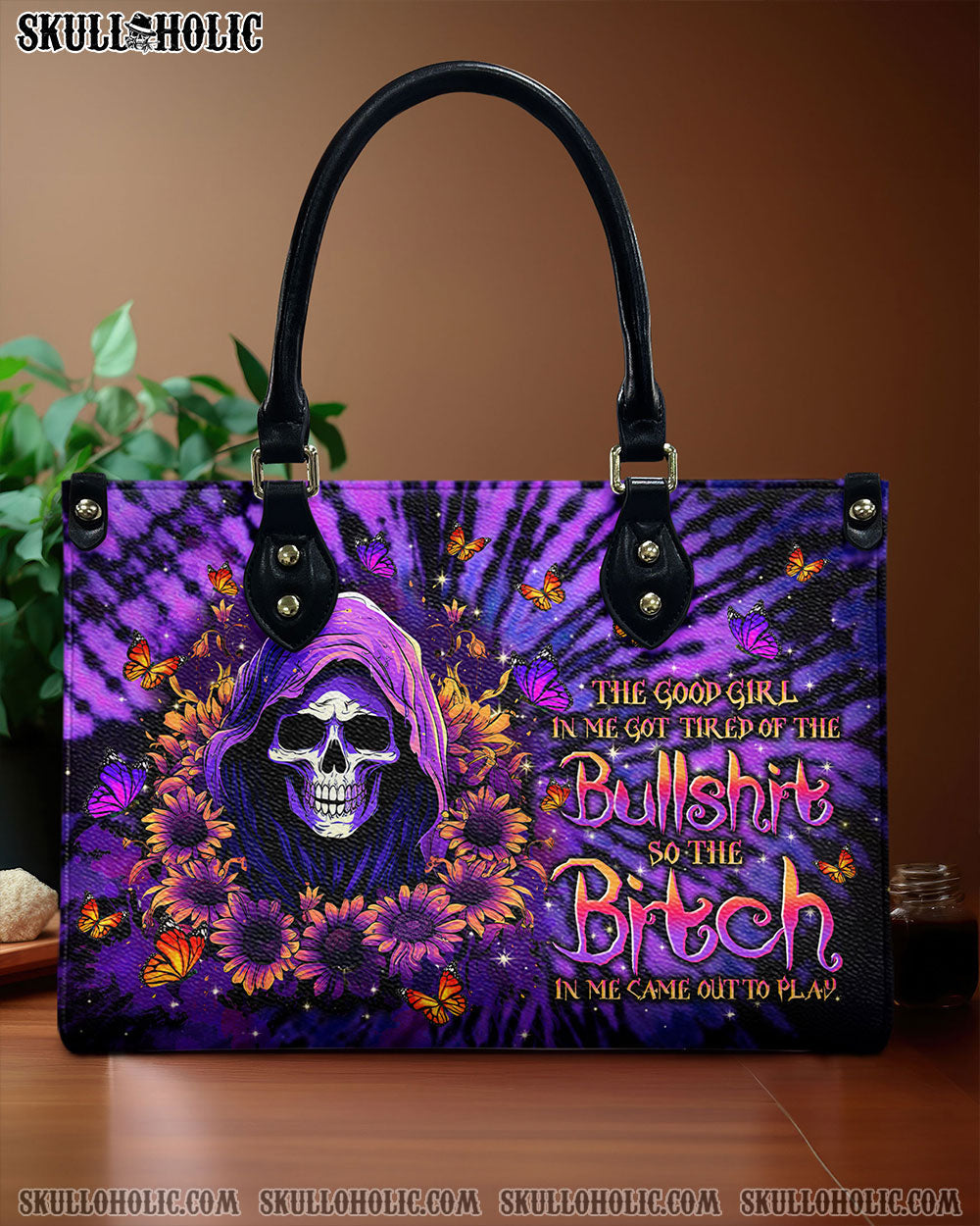BLISSCORNERS THE GOOD GIRL IN ME REAPER SUNFLOWER LEATHER HANDBAG