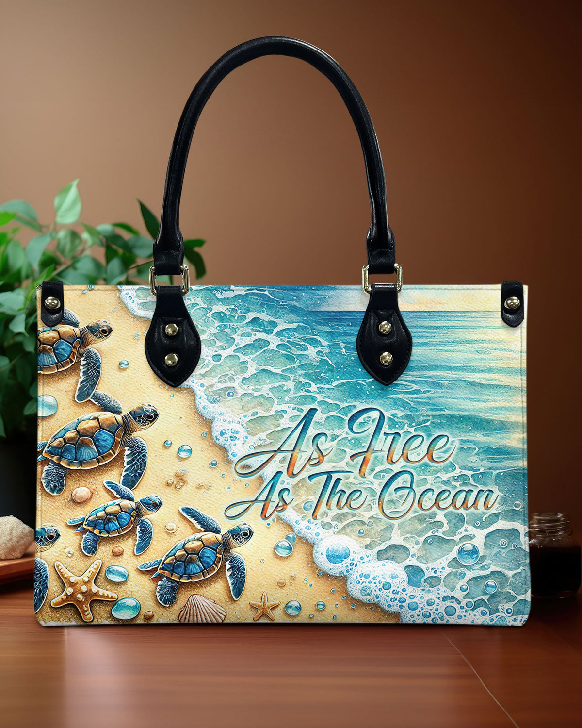 BLISSCORNERS AS FREE AS THE OCEAN TURTLE LEATHER HANDBAG