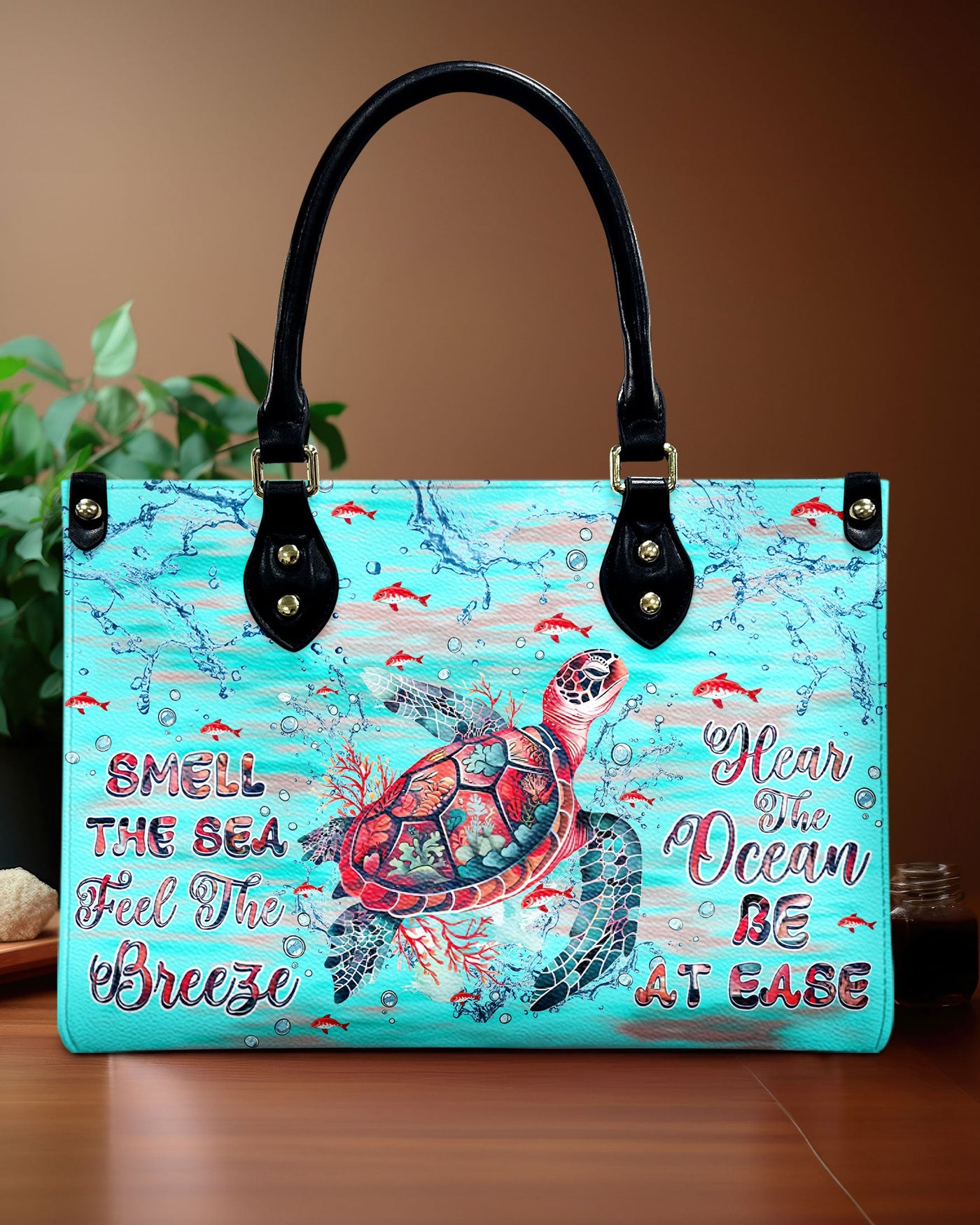 BLISSCORNERS SMELL THE SEA FEEL THE BREEZE TURTLE LEATHER HANDBAG