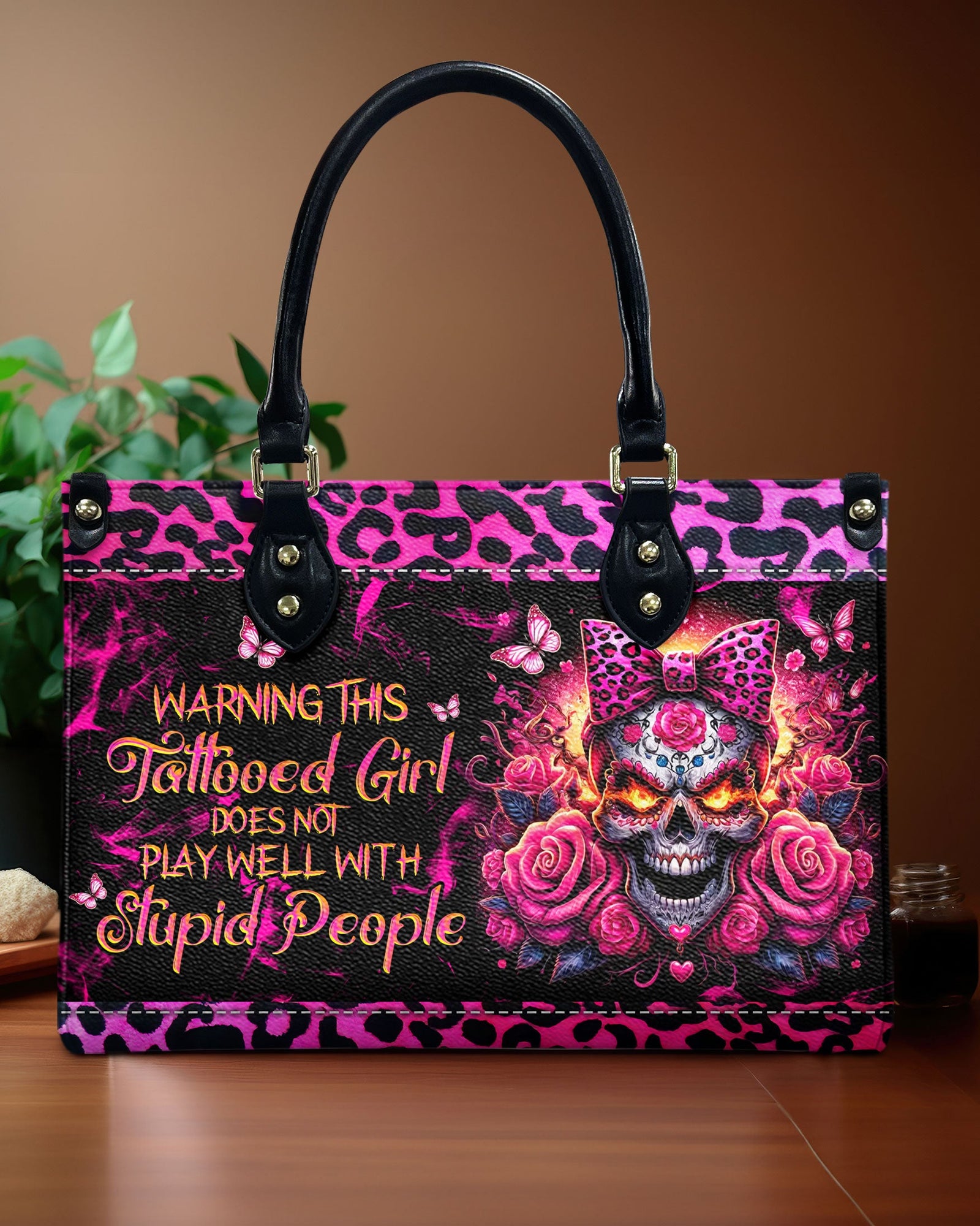 BLISSCORNERS WARNING THIS TATTOOED GIRL LEATHER HANDBAG