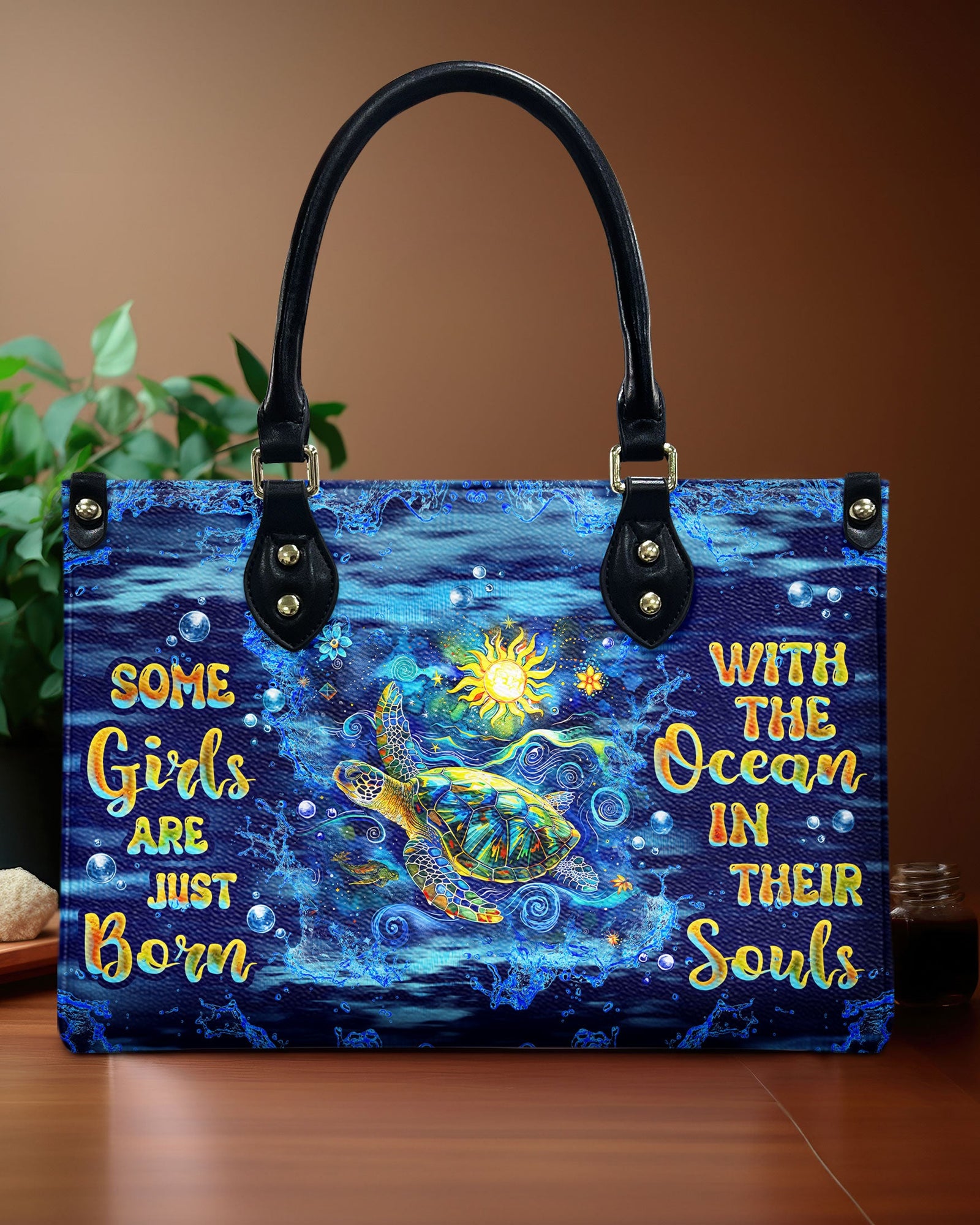 BLISSCORNERS SOME GIRLS ARE JUST BORN TURTLE LEATHER HANDBAG