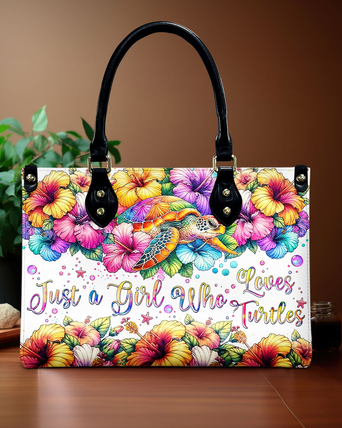 BLISSCORNERS JUST A GIRL WHO LOVES TURTLES LEATHER HANDBAG