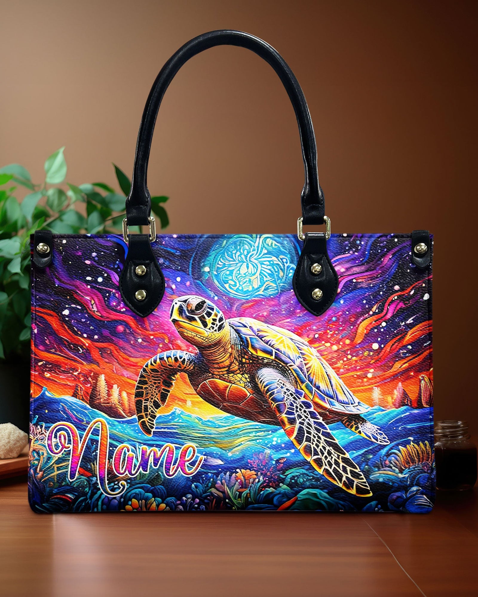 BLISSCORNERS SEA TURTLE ART LEATHER HANDBAG