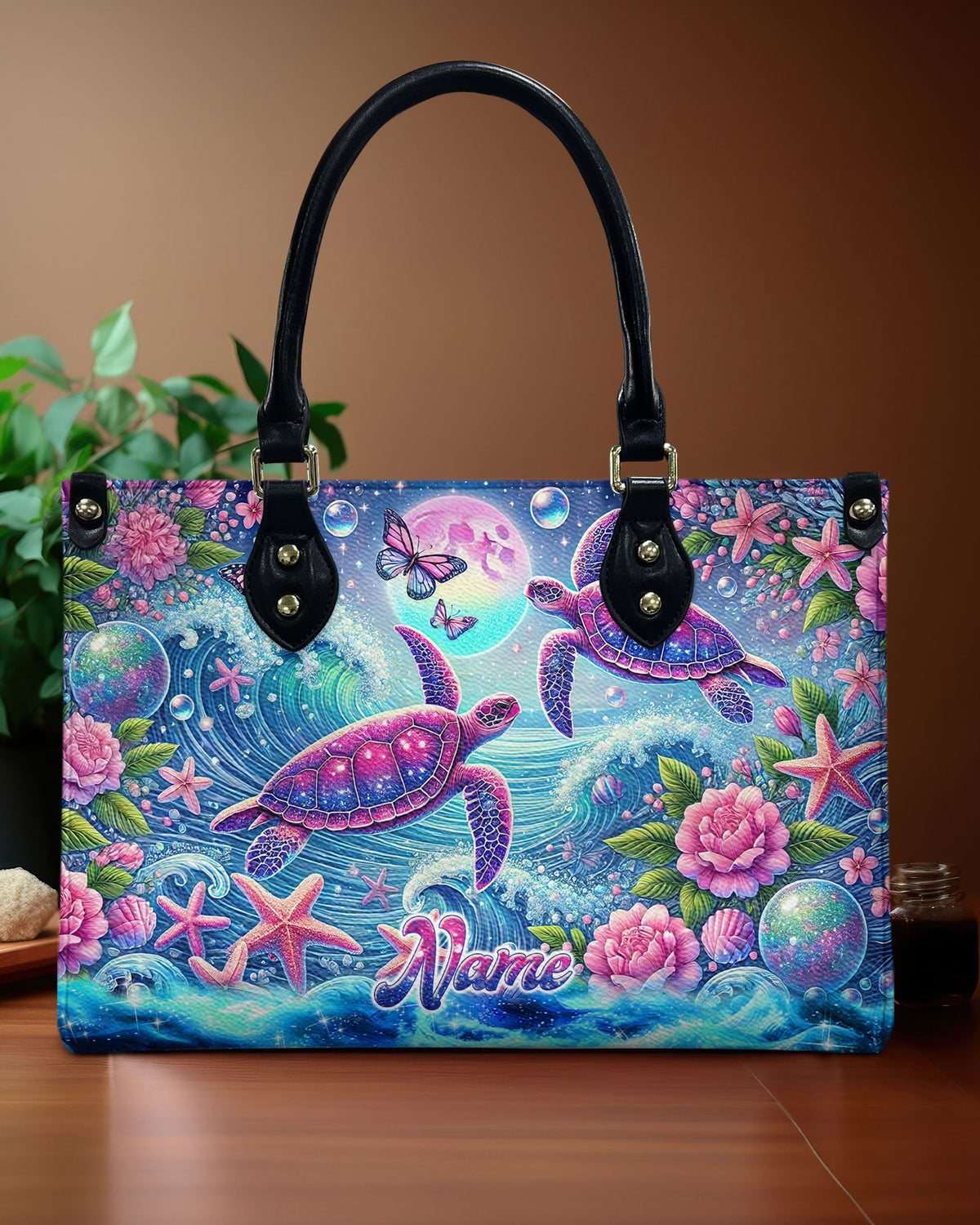 BLISSCORNERS SEA TURTLE UNDER MOON LEATHER HANDBAG