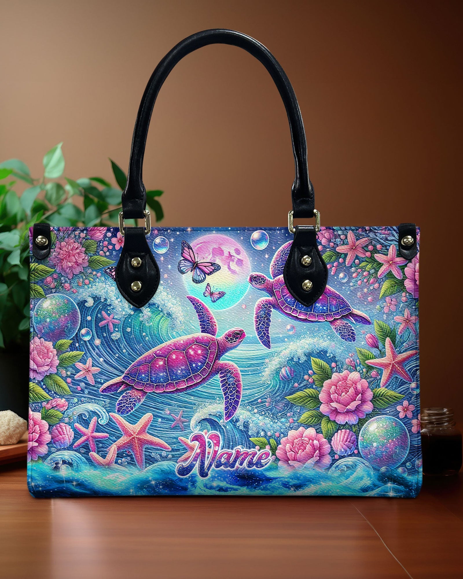 BLISSCORNERS SEA TURTLE UNDER MOON LEATHER HANDBAG