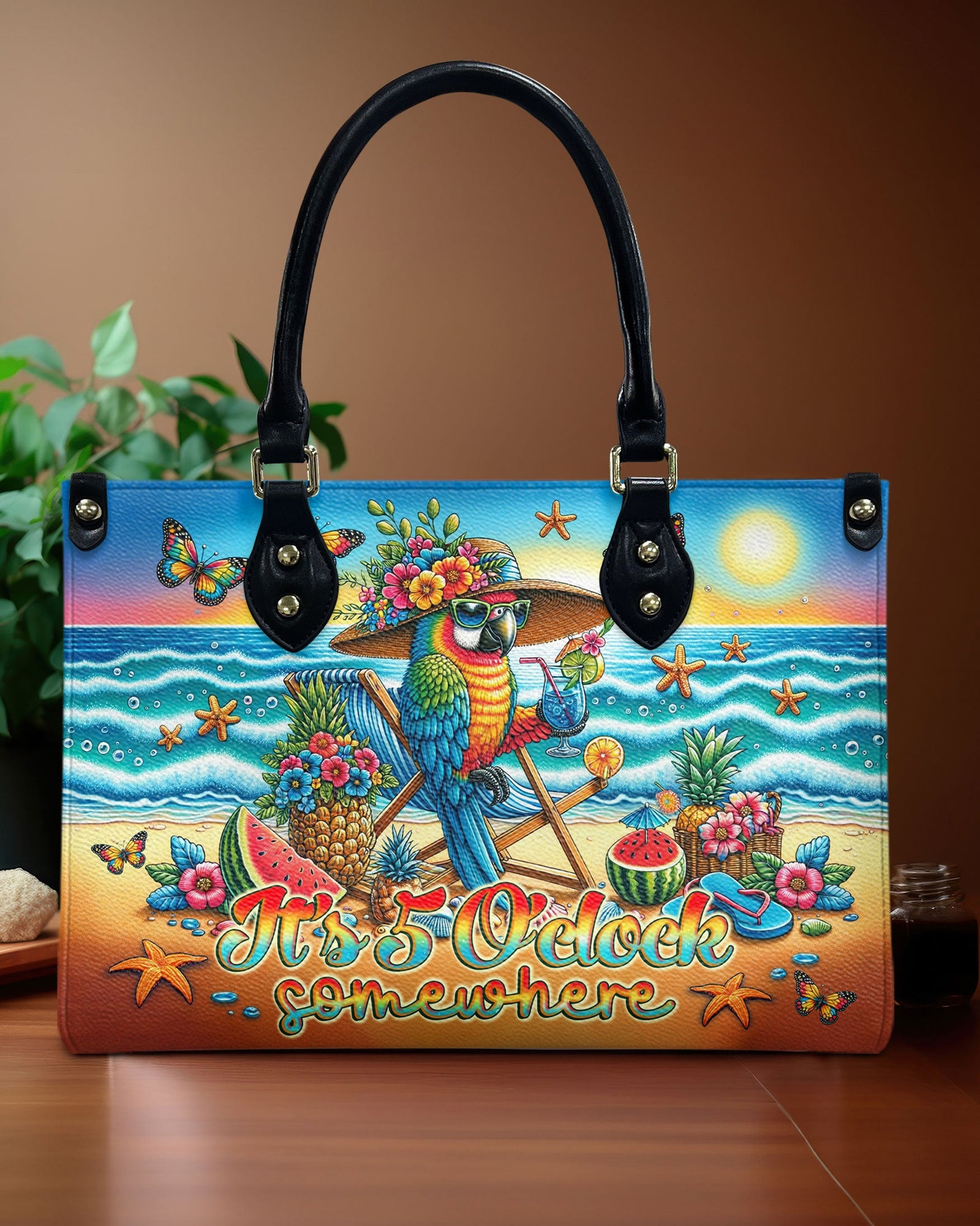 BLISSCORNERS IT'S 5 O'CLOCK SOMEWHERE PARROT LEATHER HANDBAG