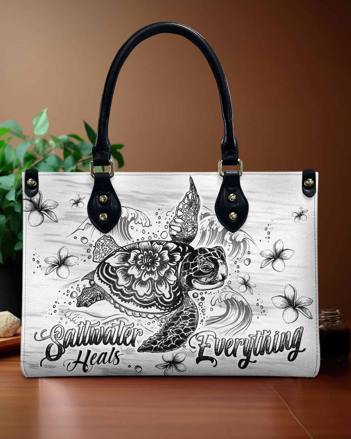 BLISSCORNERS SALTWATER HEALS EVERYTHING TURTLE  LEATHER HANDBAG