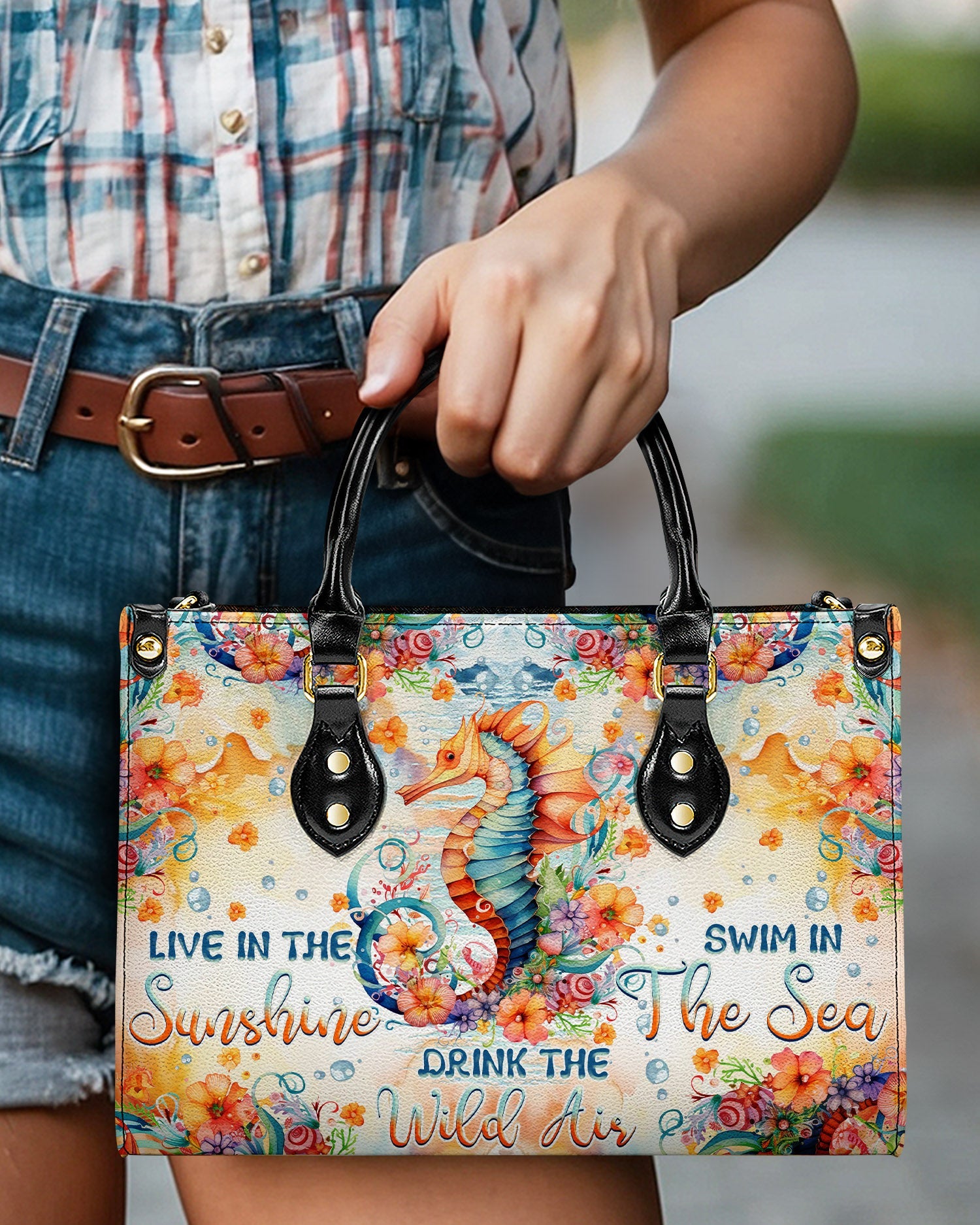 BLISSCORNERS LIVE IN THE SUNSHINE SEAHORSE LEATHER HANDBAG
