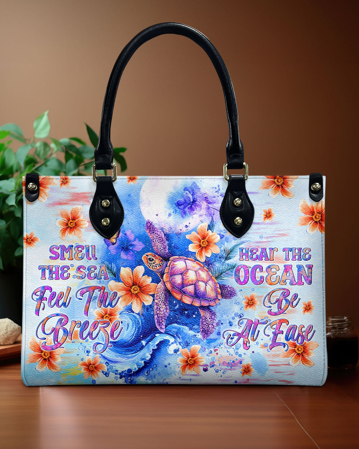 BLISSCORNERS SMELL THE SEA FEEL THE BREEZE TURTLE LEATHER HANDBAG