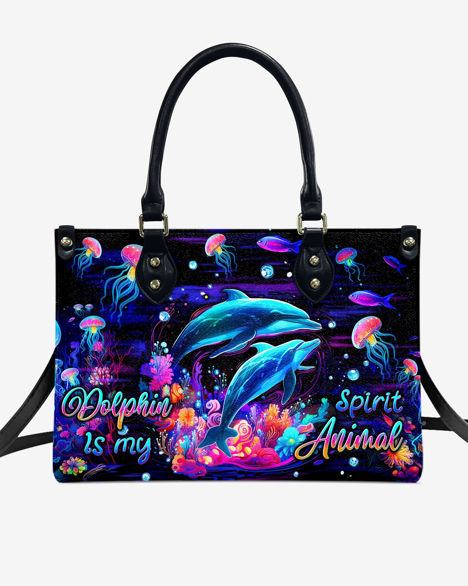 BLISSCORNERS DOLPHIN IS MY SPIRIT ANIMAL LEATHER HANDBAG