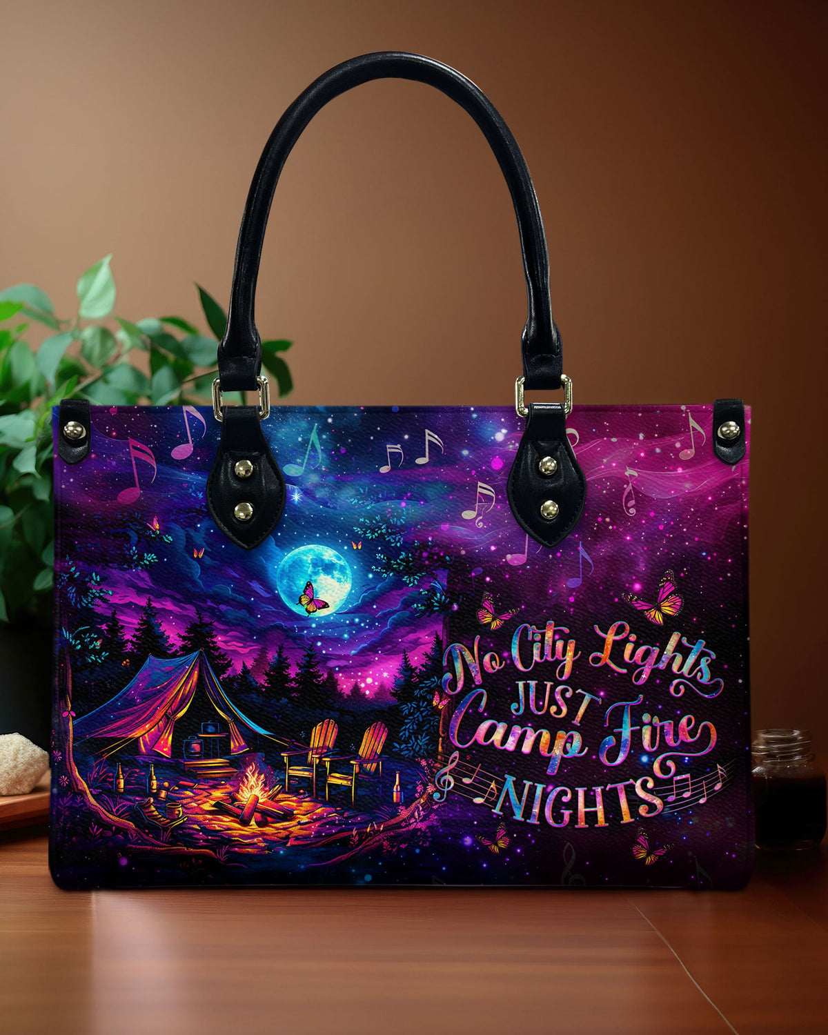BLISSCORNERS NO CITY LIGHTS JUST CAMPFIRE NIGHTS LEATHER HANDBAG