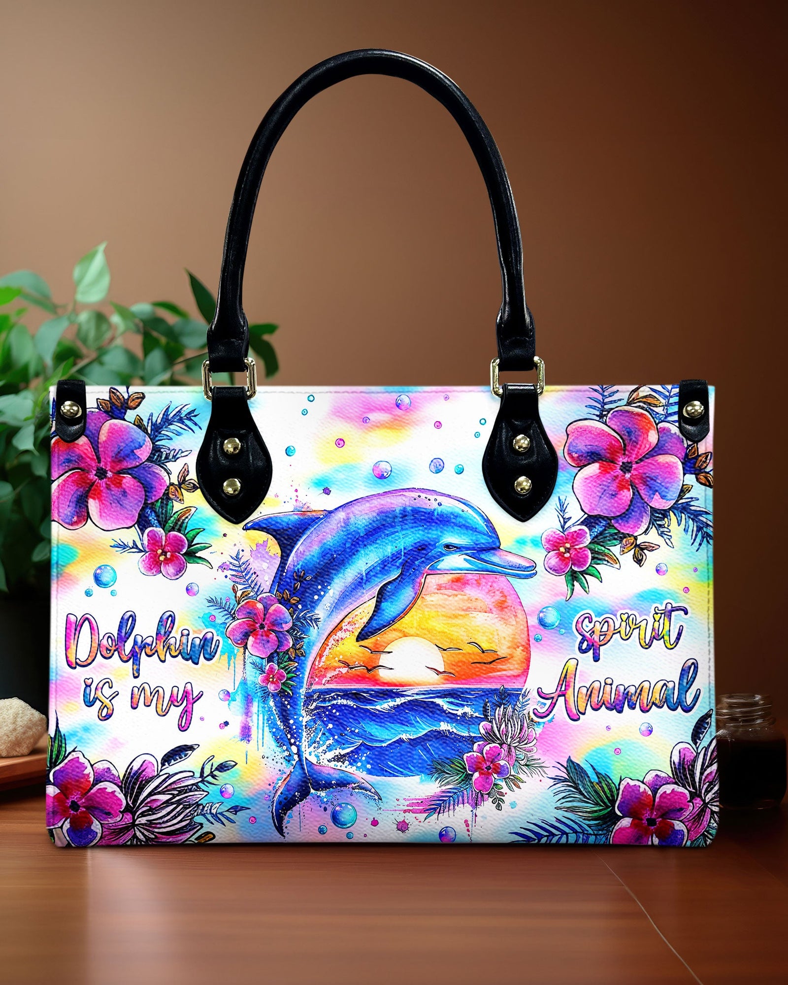 BLISSCORNERS DOLPHIN IS MY SPIRIT ANIMAL LEATHER HANDBAG