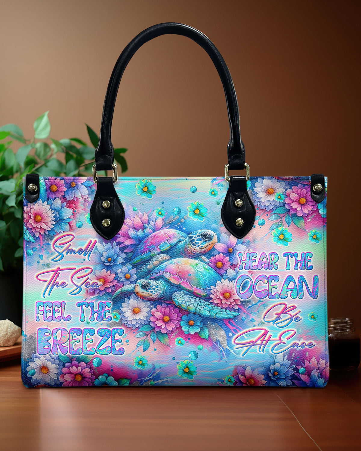 BLISSCORNERS SMELL THE SEA FEEL THE BREEZE TURTLE LEATHER HANDBAG