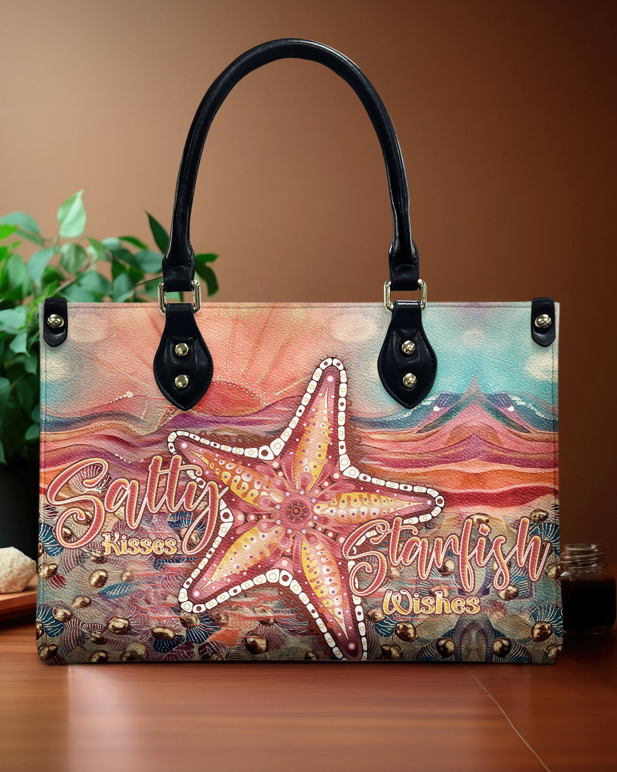 BLISSCORNERS SALTY KISSES AND STARFISH WISHES LEATHER HANDBAG