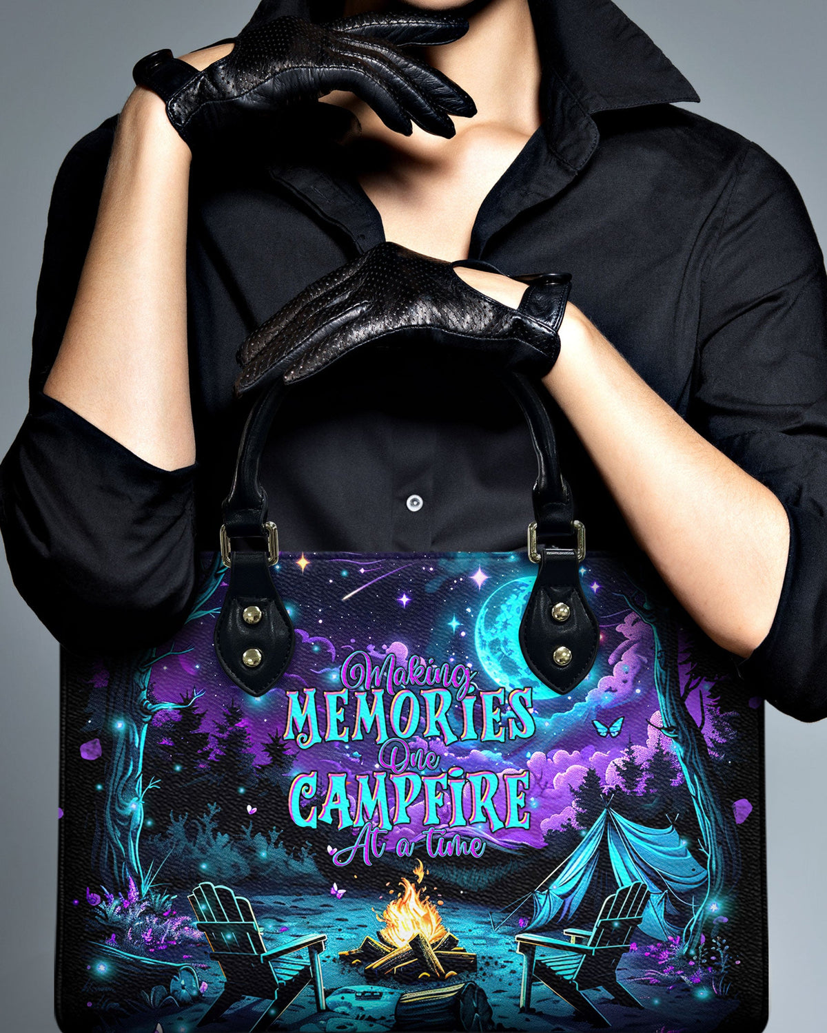 BLISSCORNERS MAKING MEMORIES ONE CAMPFIRE AT A TIME LEATHER HANDBAG