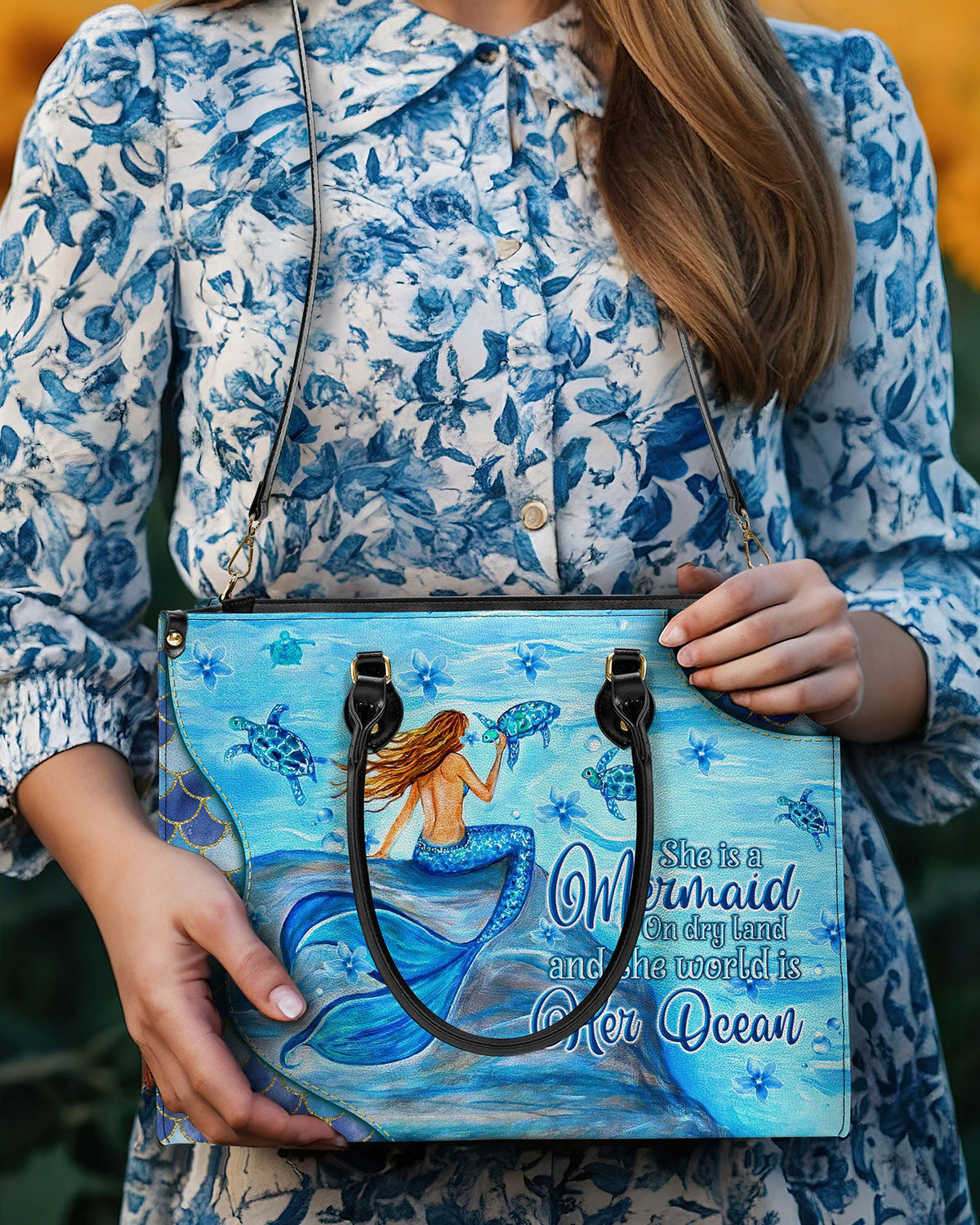 BLISSCORNERS SHE IS A MERMAID LEATHER HANDBAG