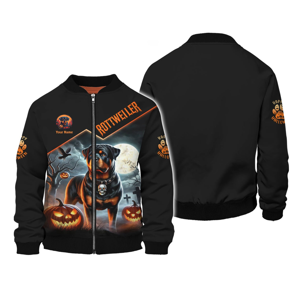 Blisscorners Happy Halloween Custom Name 3D T-Shirts Rottweiler With Pumpkin Halloween Shirt
