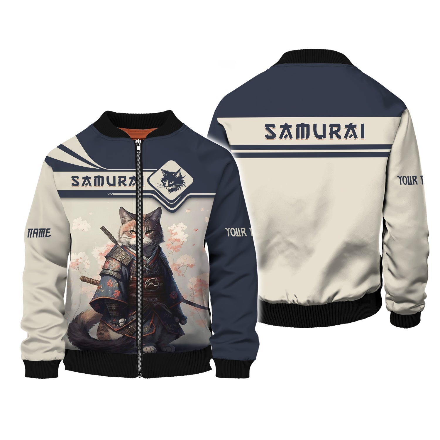 Blisscorners Cat Samurai Custom T- Shirts Cat Samurai With Cherry Blossom 3D Shirt Gift For Samurai Lover