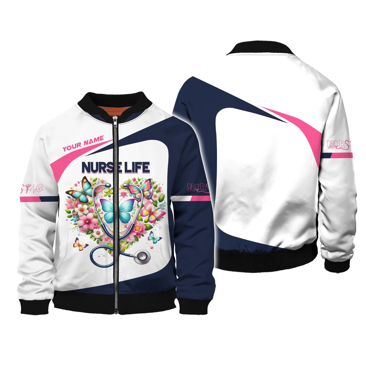 Blisscorners 3D Full Print Stethoscope With Flower Heart T-Shirts Personalized Name Gift For Nurse Lovers