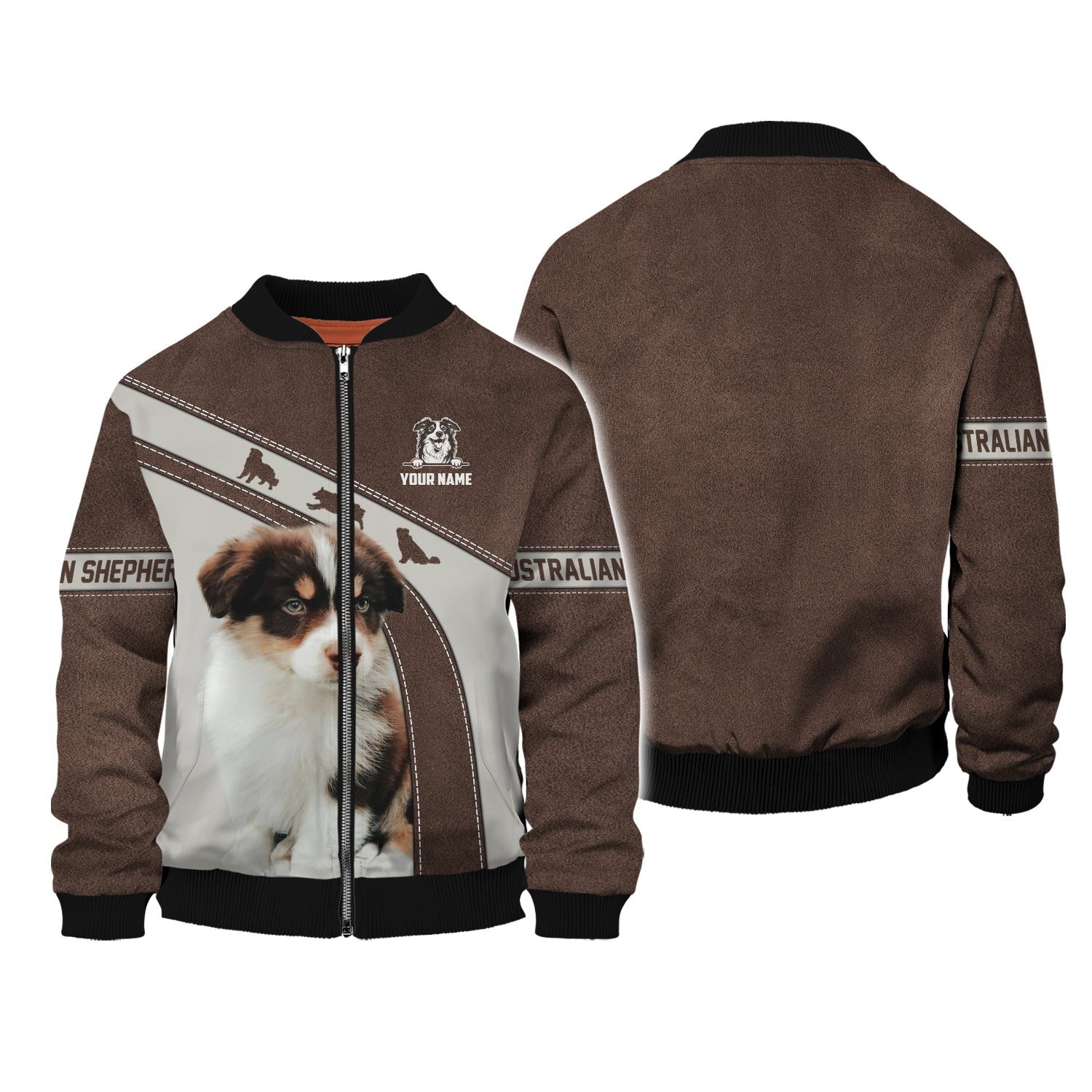 Blisscorners 3D Full Print Australian Shepherd Zipper Hoodie Personalized Name Gift For Dog Lovers
