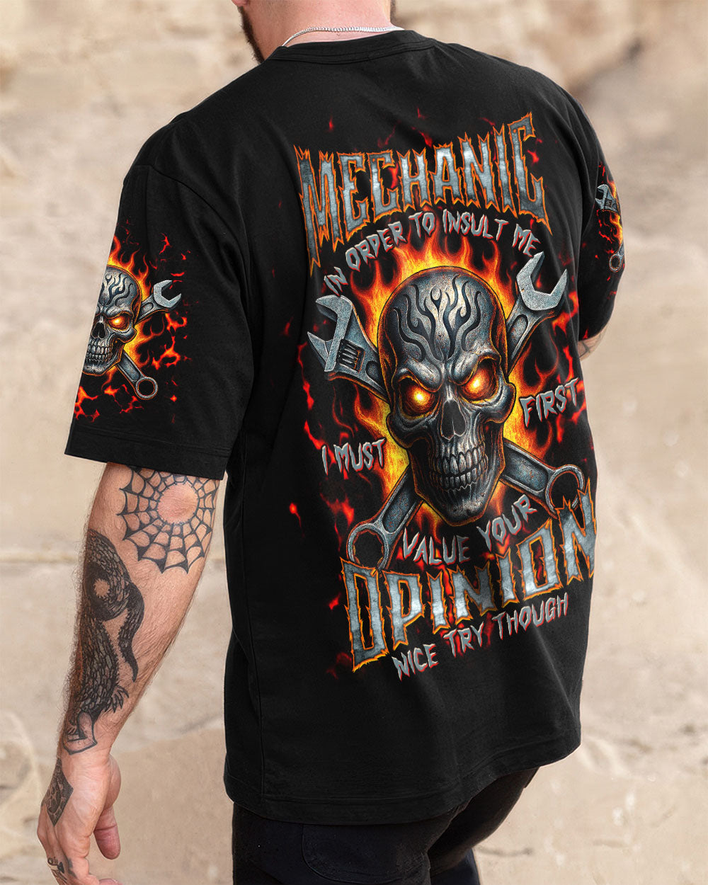 BLISSCORNERS DON'T MESS WITH A MECHANIC REAPER SKULL ALL OVER PRINT