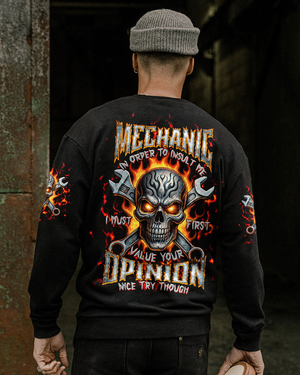 BLISSCORNERS DON'T MESS WITH A MECHANIC REAPER SKULL ALL OVER PRINT