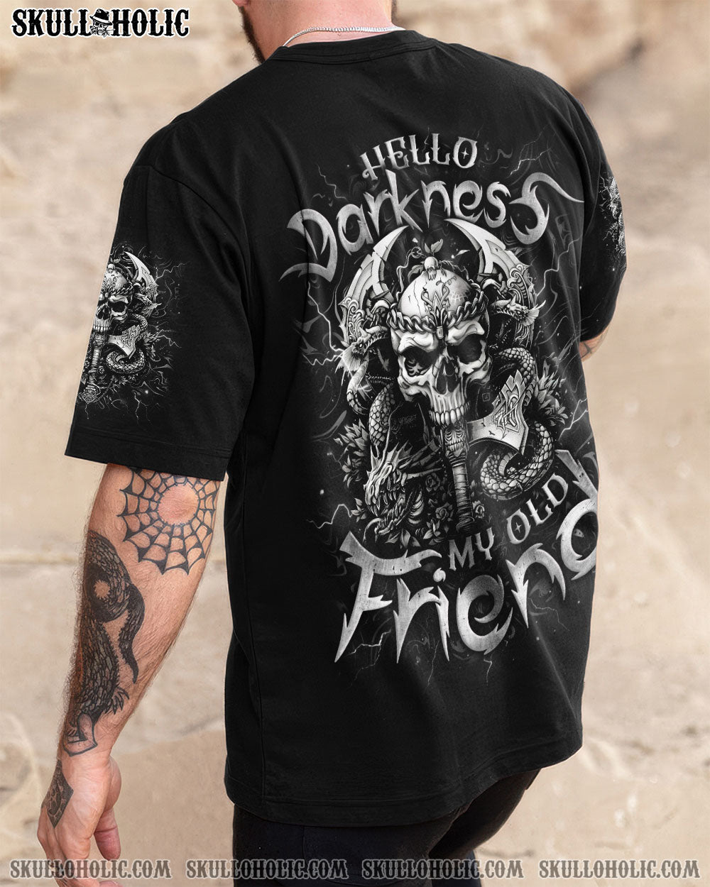 BLISSCORNERS HELLO DARKNESS MY OLD FRIEND AXE SKULL ALL OVER PRINT