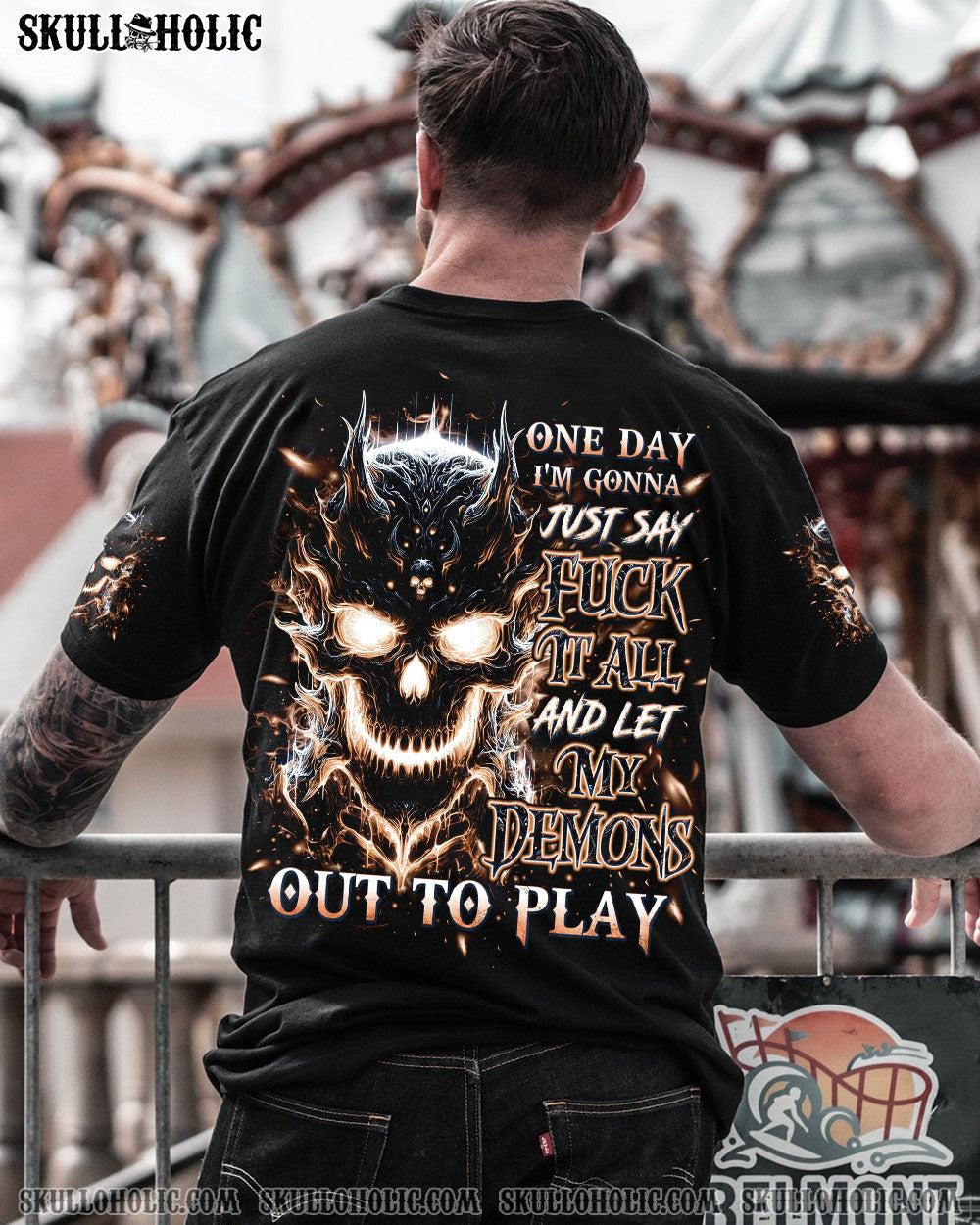 BLISSCORNERS ONE DAY I'M GONNA JUST SAY DEMON SKULL ALL OVER PRINT