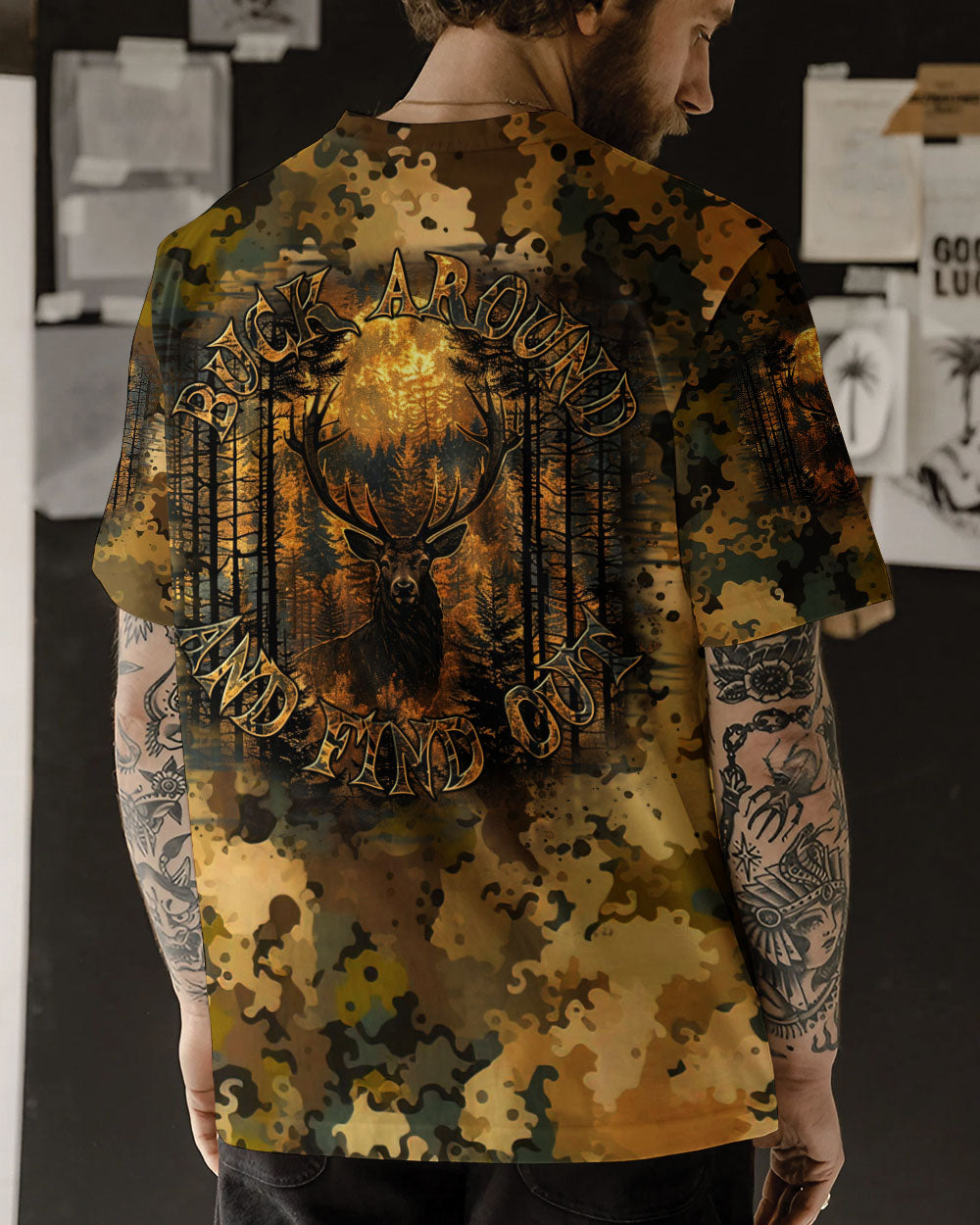 BLISSCORNERS BUCK AROUND AND FIND OUT DEER HUNTING ALL OVER PRINT