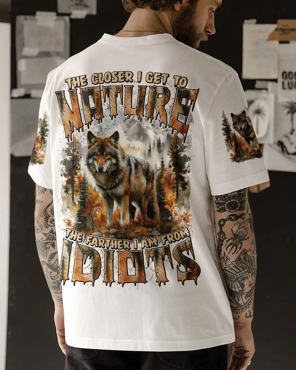 BLISSCORNERS THE CLOSER I GET TO NATURE WOLF ALL OVER PRINT