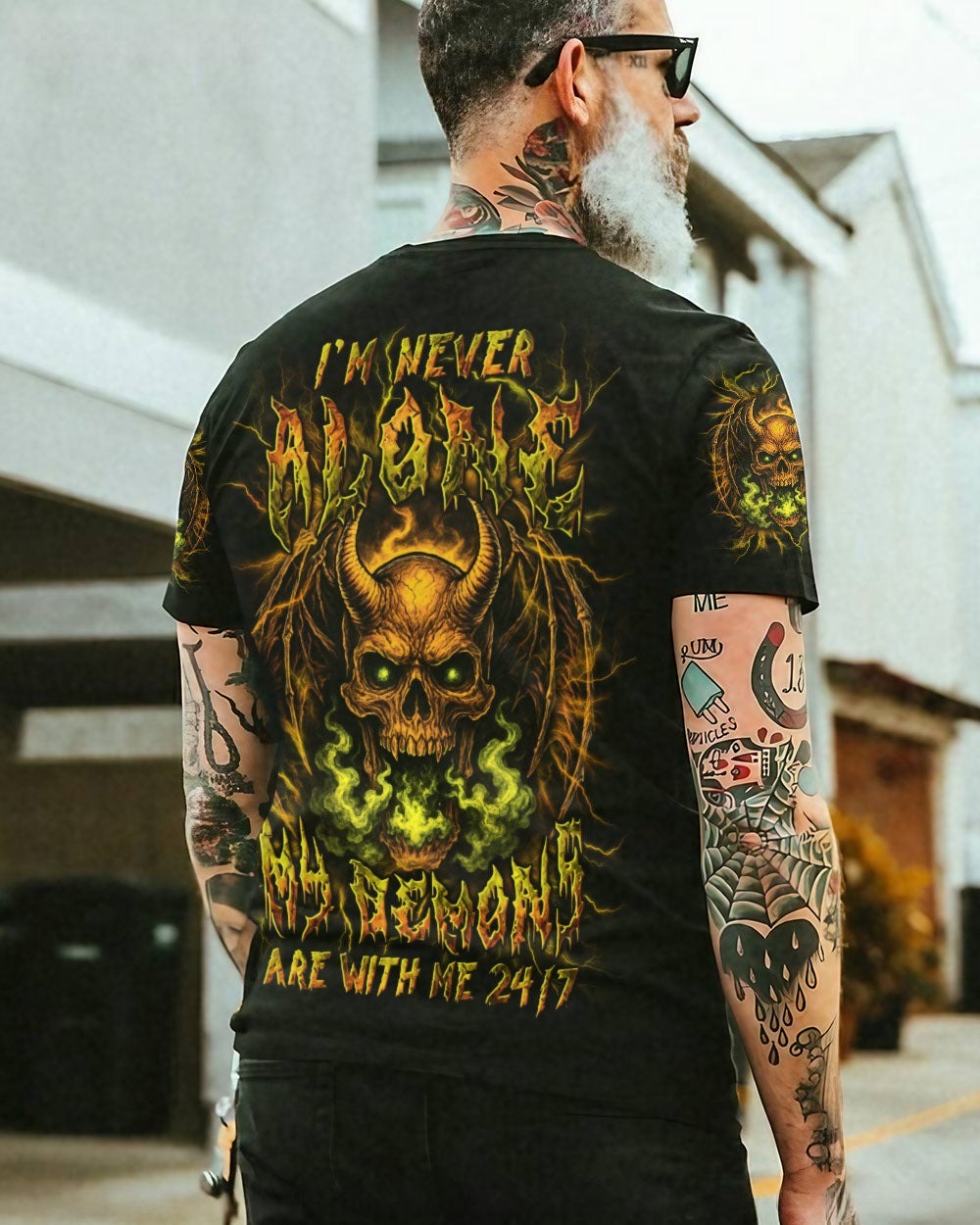 BLISSCORNERS I'M NEVER ALONE SKULL DEMON ALL OVER PRINT