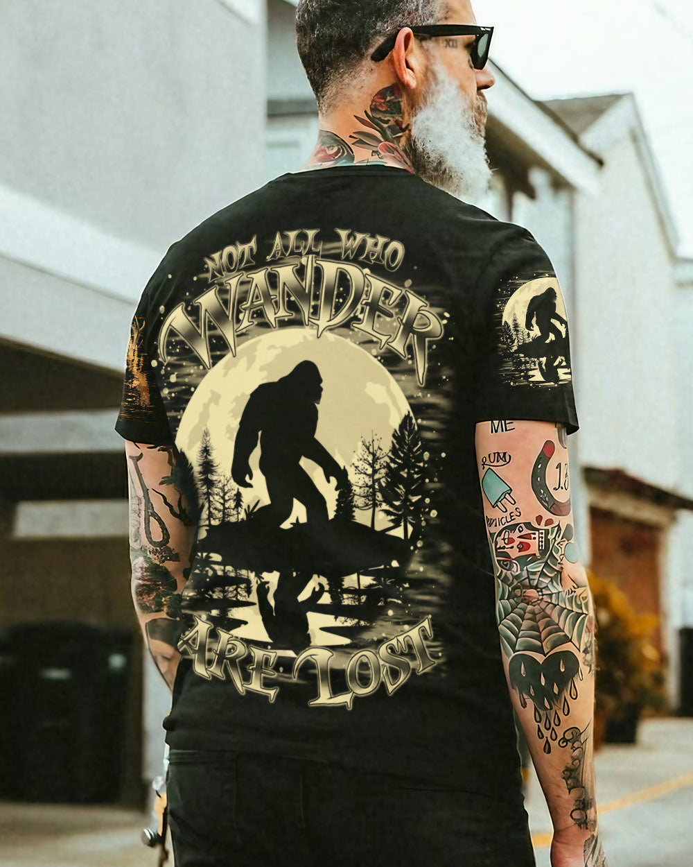 BLISSCORNERS NOT ALL WHO WANDER ARE LOST BIGFOOT MOON ALL OVER PRINT
