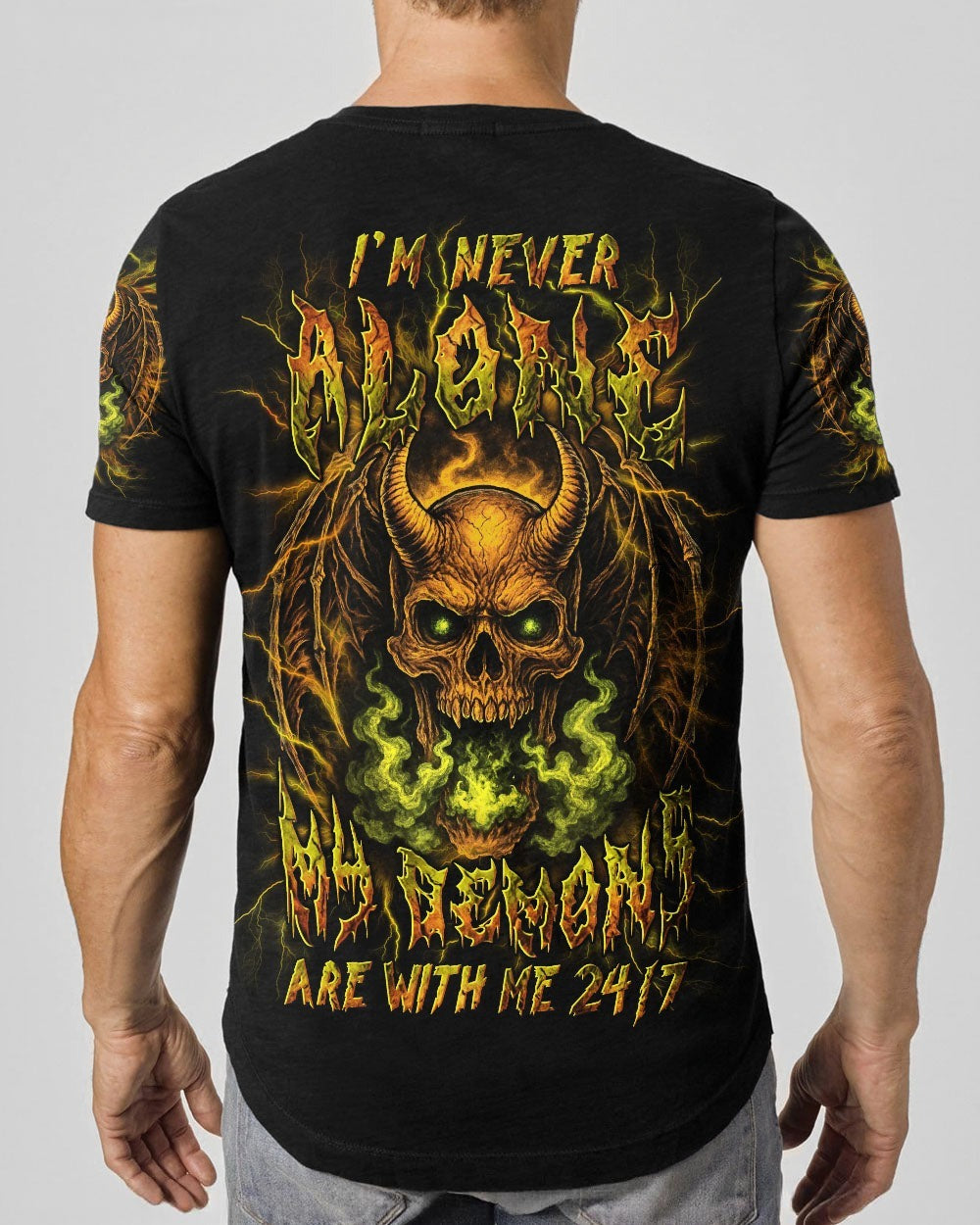 BLISSCORNERS I'M NEVER ALONE SKULL DEMON ALL OVER PRINT