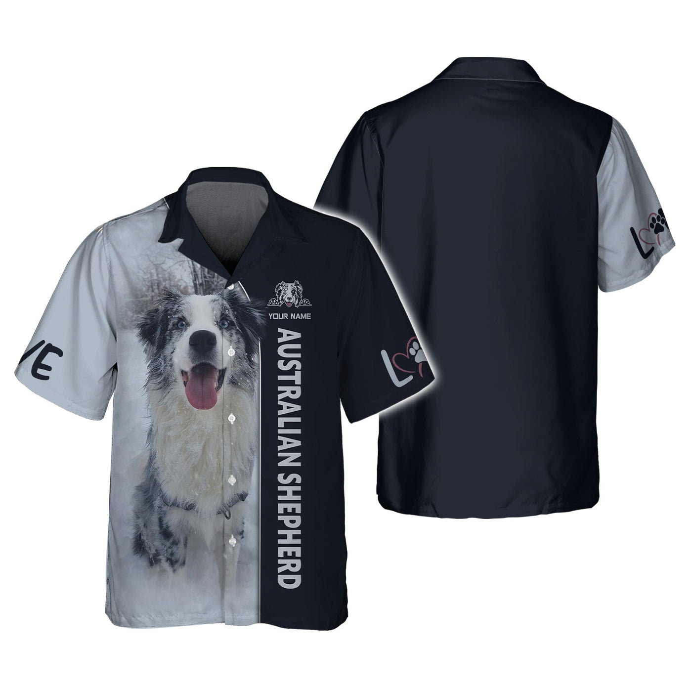 Blisscorners Australian Shepherd Custom Name 3D Zipper Hoodie Gift For Dog Lovers