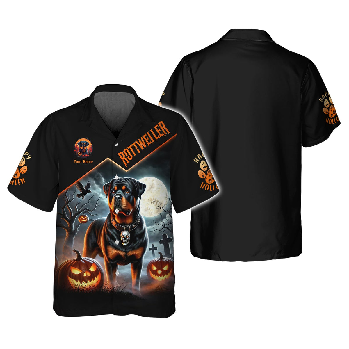 Blisscorners Happy Halloween Custom Name 3D T-Shirts Rottweiler With Pumpkin Halloween Shirt