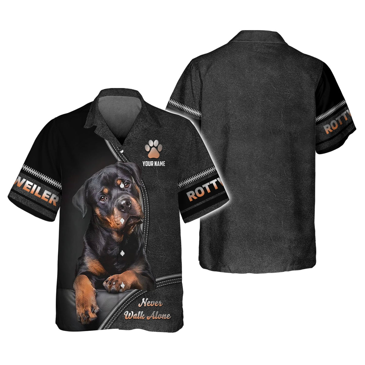 Blisscorners Rottweiler Custom Name Zipper Hoodie Never Walk Alone Gift For Dog Lover 3D Shirts