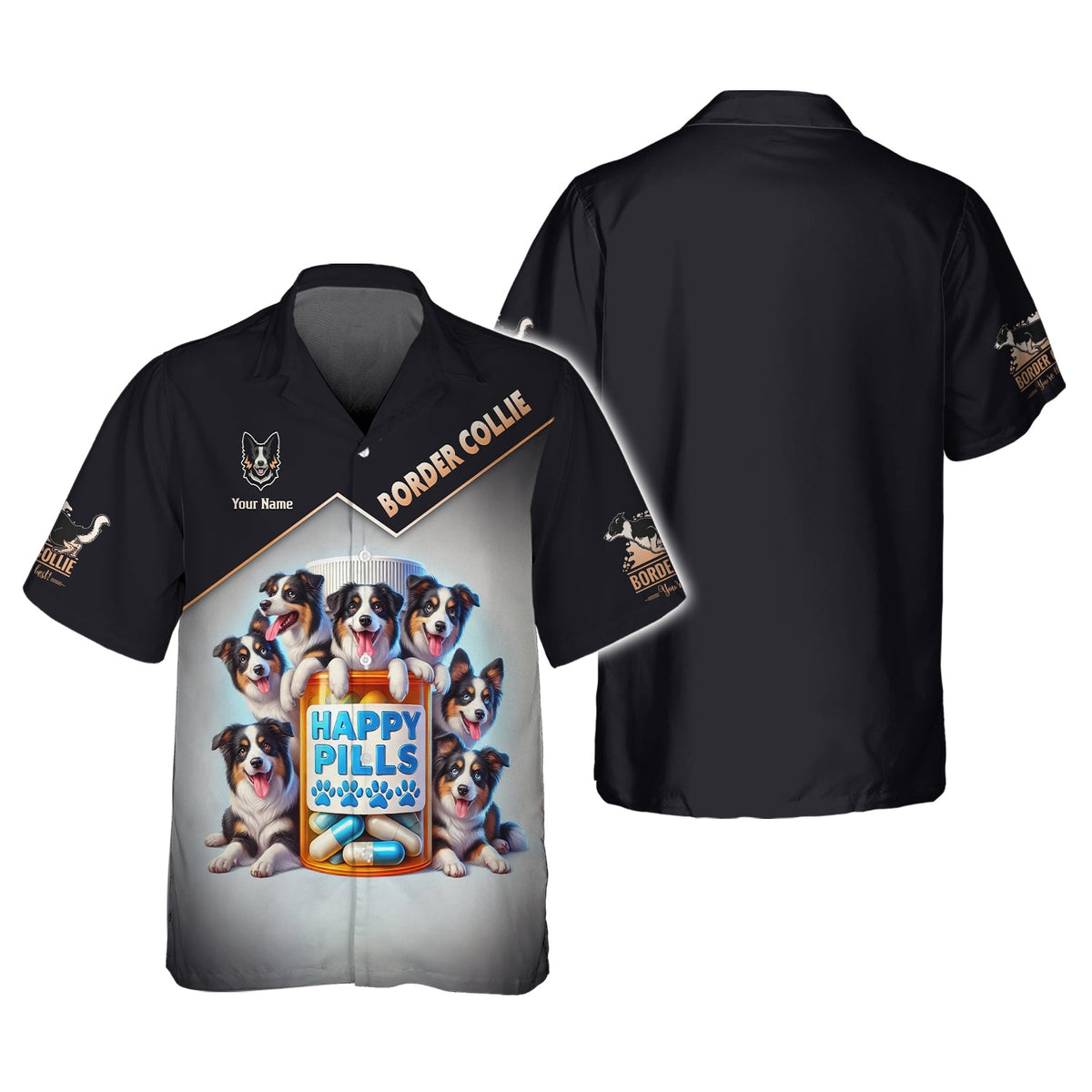 Blisscorners Border Collie Custom Name 3D Shirt Happy Pills Border Collie Gift For Dog Lovers