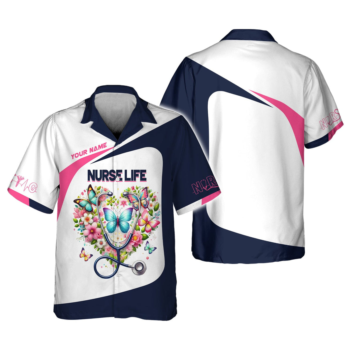 Blisscorners 3D Full Print Stethoscope With Flower Heart T-Shirts Personalized Name Gift For Nurse Lovers