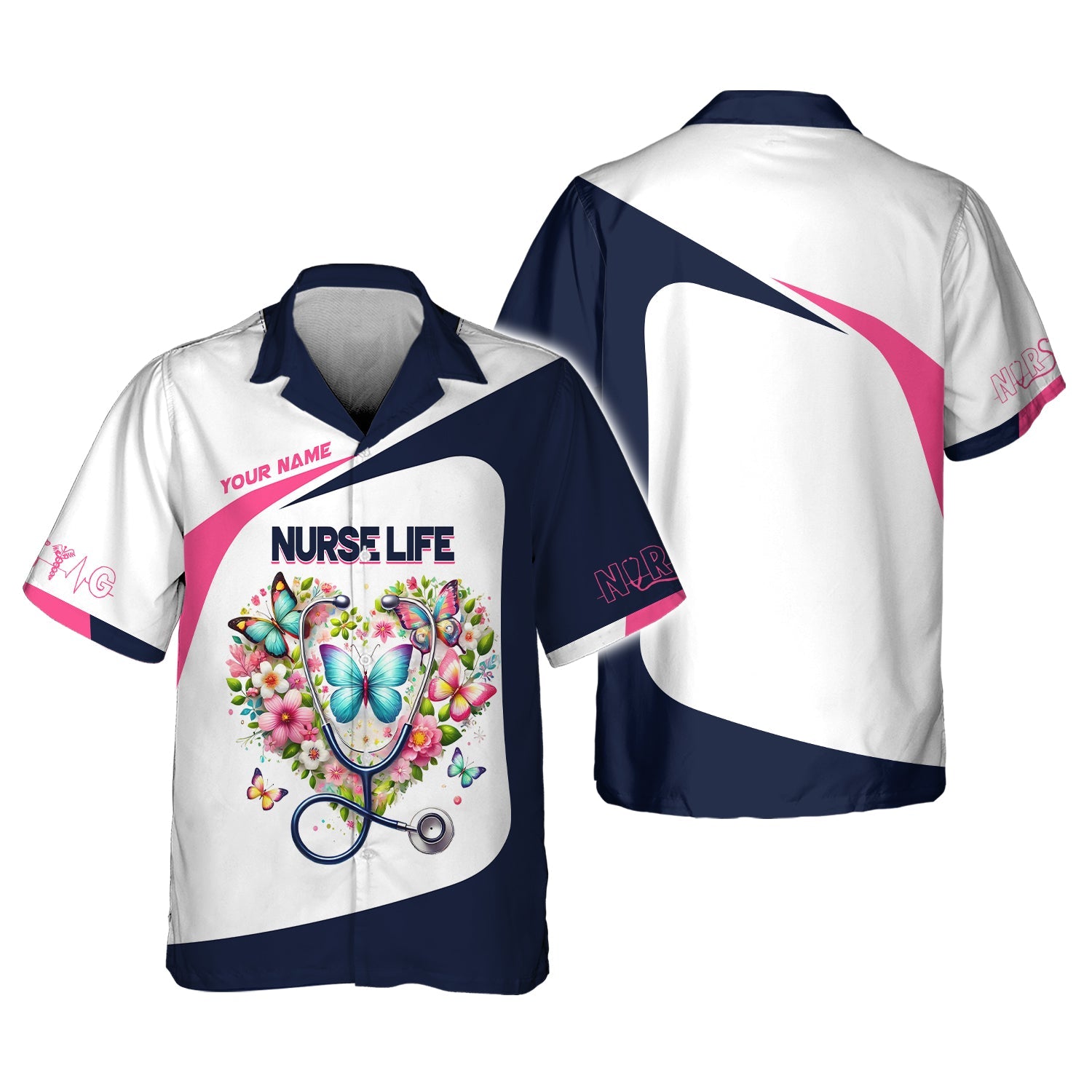 Blisscorners 3D Full Print Stethoscope With Flower Heart T-Shirts Personalized Name Gift For Nurse Lovers