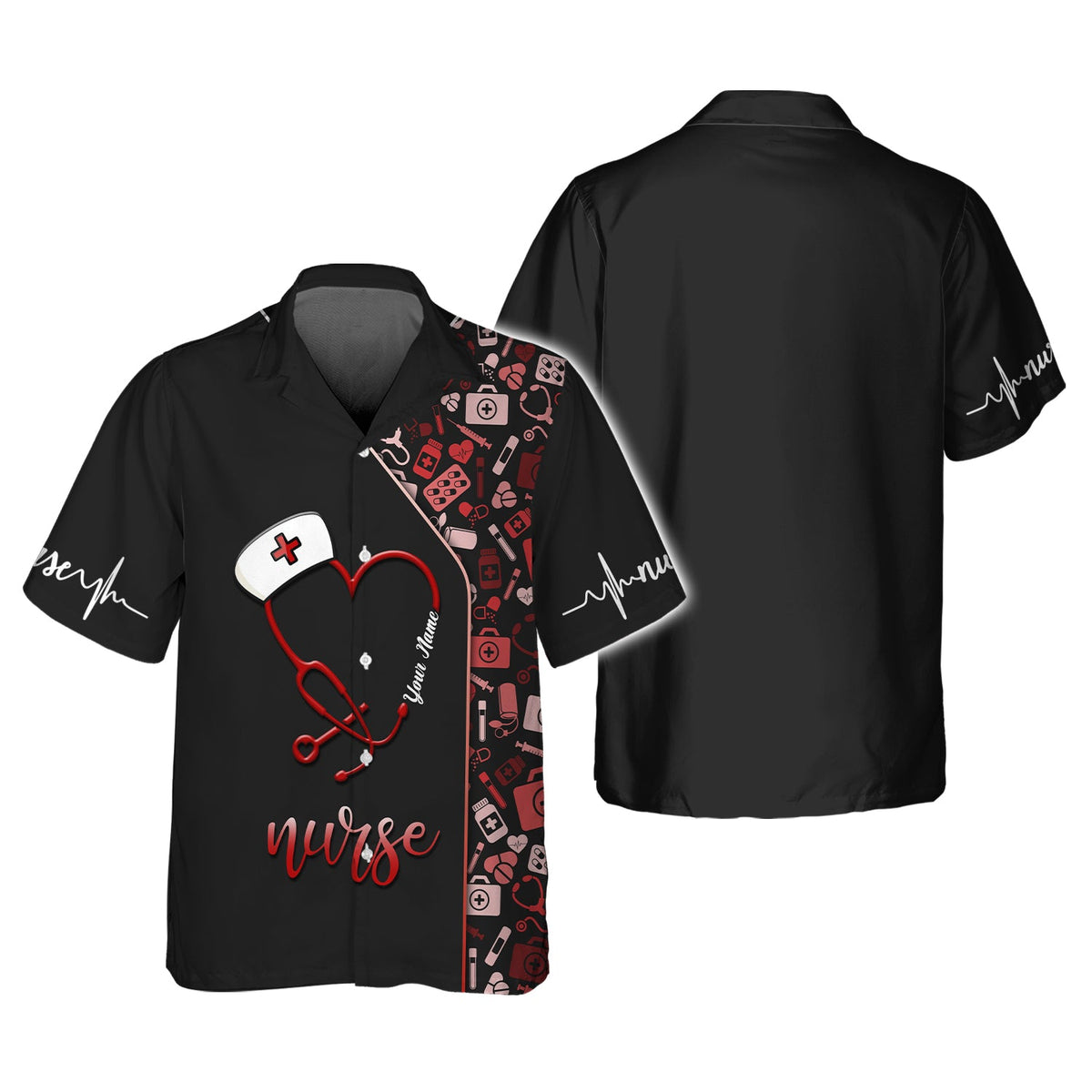 Blisscorners 3D Full Print Stethoscope Heart T-Shirts Personalized Name Gift For Nurse Lovers