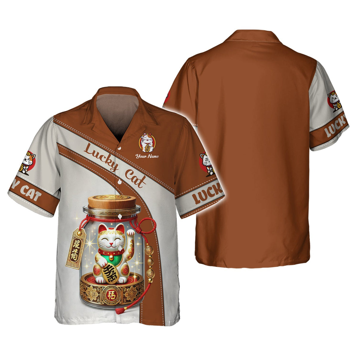 Blisscorners 3D Full Print Lucky Cat T-Shirt Personalized Name Gift For Cat Lovers